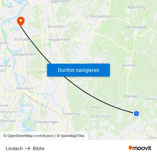 Lindach to Biblis map