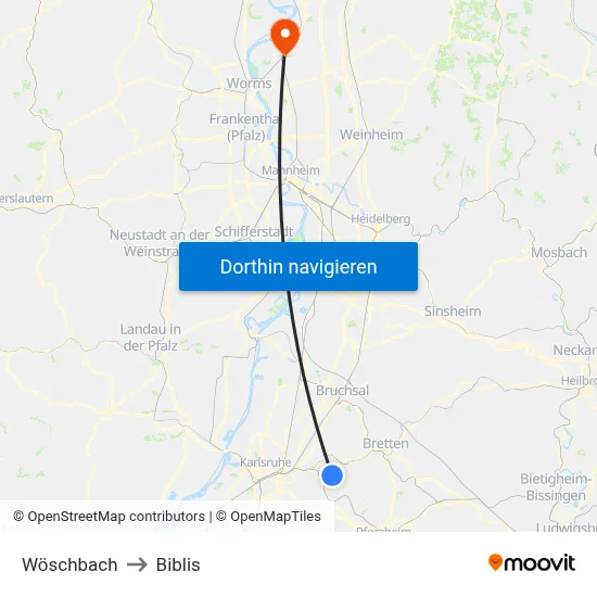 Wöschbach to Biblis map