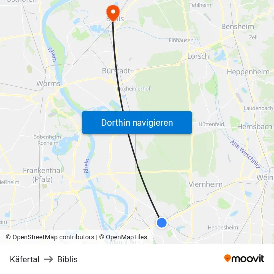 Käfertal to Biblis map