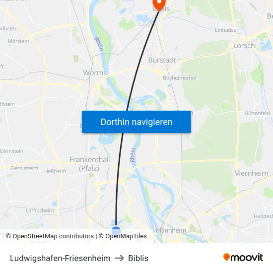 Ludwigshafen-Friesenheim to Biblis map