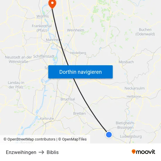 Enzweihingen to Biblis map