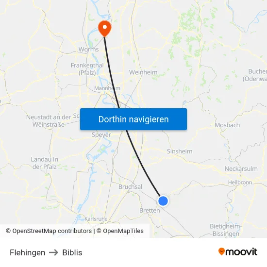 Flehingen to Biblis map