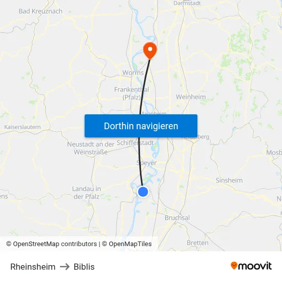 Rheinsheim to Biblis map