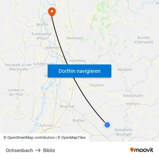 Ochsenbach to Biblis map