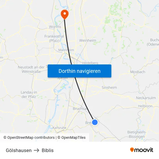 Gölshausen to Biblis map