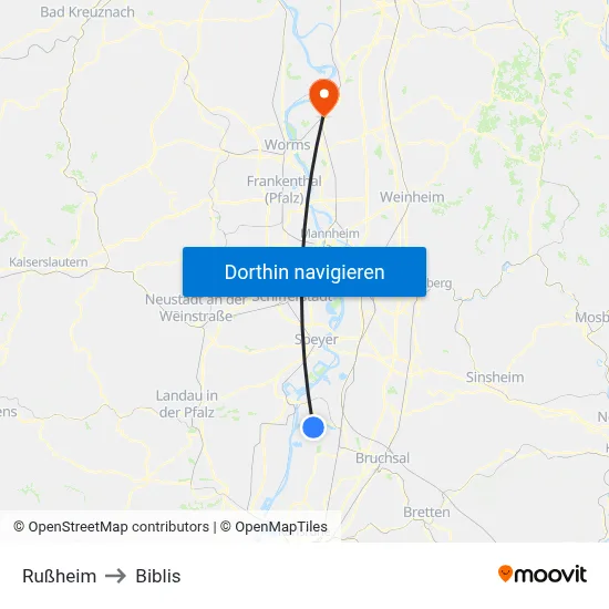 Rußheim to Biblis map