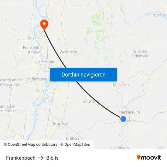 Frankenbach to Biblis map