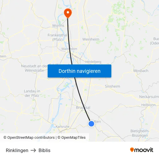 Rinklingen to Biblis map