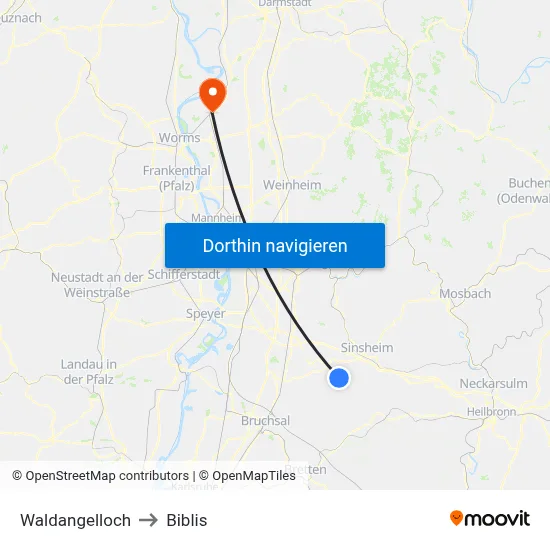 Waldangelloch to Biblis map