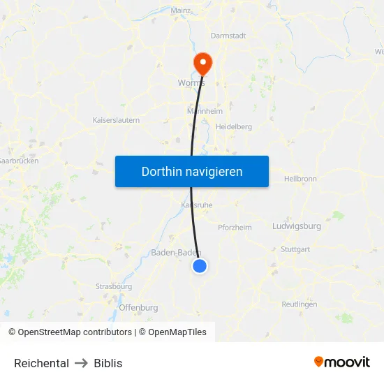 Reichental to Biblis map