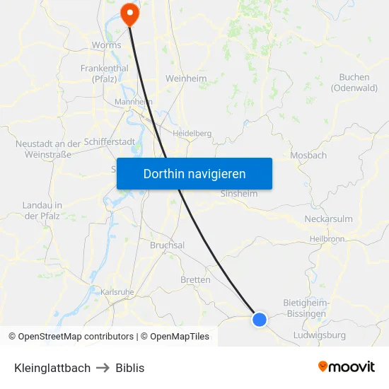 Kleinglattbach to Biblis map