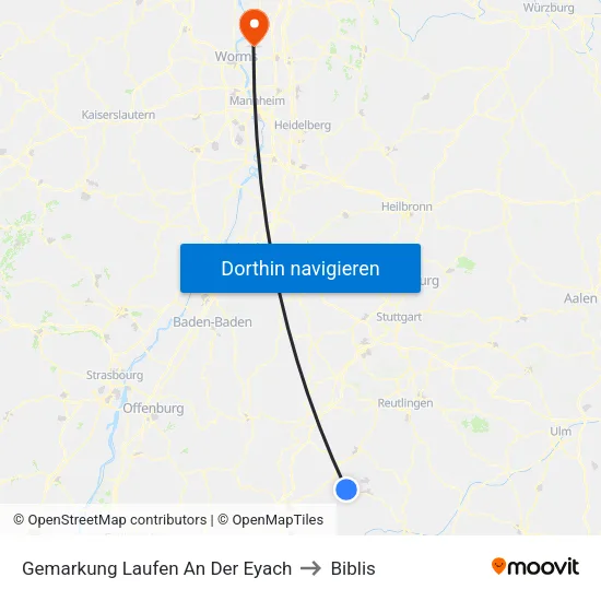 Gemarkung Laufen An Der Eyach to Biblis map