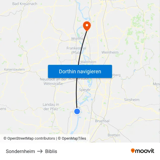 Sondernheim to Biblis map