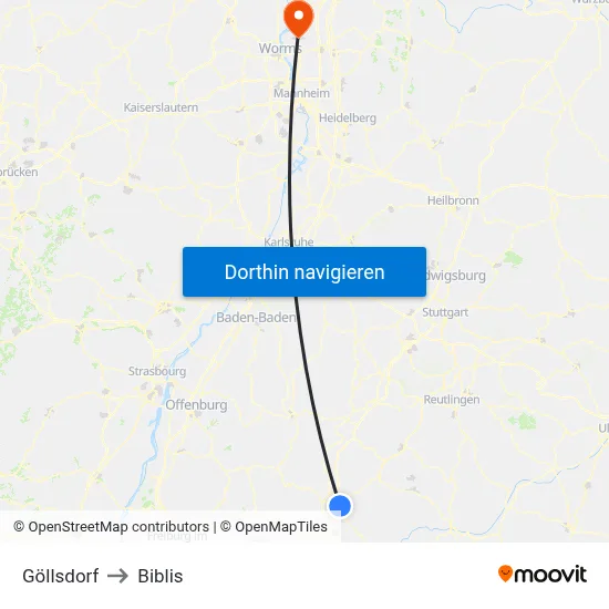 Göllsdorf to Biblis map