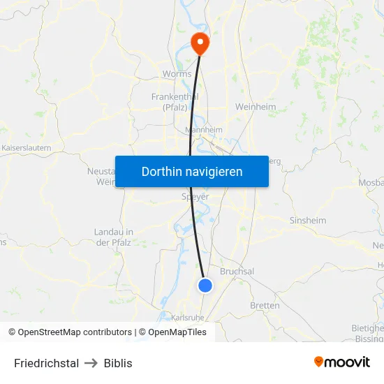 Friedrichstal to Biblis map