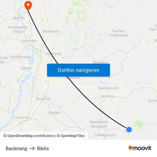 Backnang to Biblis map