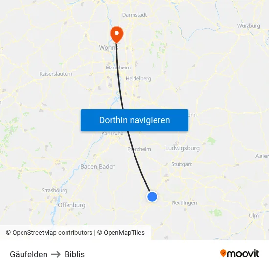 Gäufelden to Biblis map