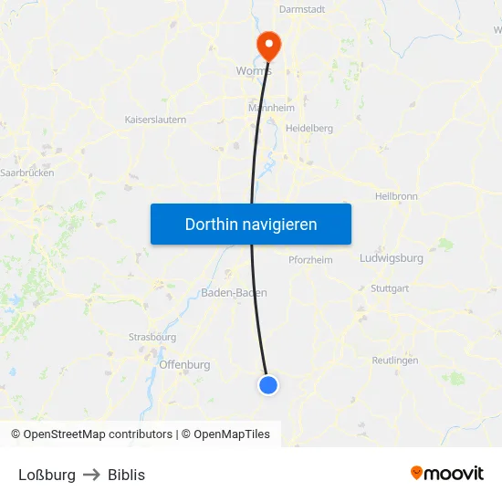 Loßburg to Biblis map