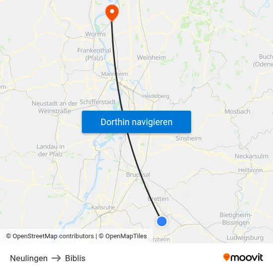 Neulingen to Biblis map