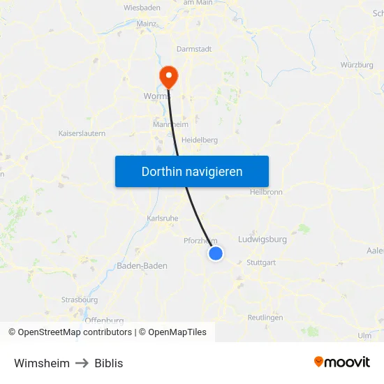 Wimsheim to Biblis map