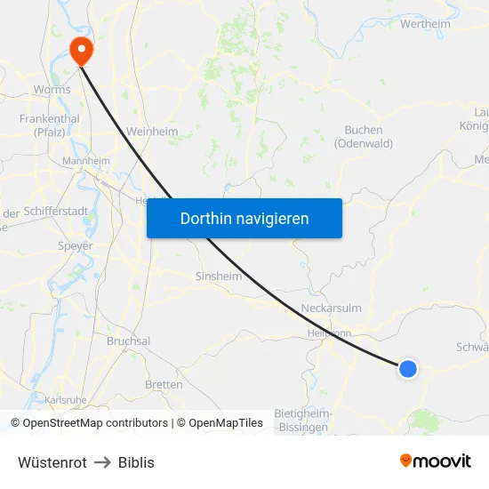 Wüstenrot to Biblis map