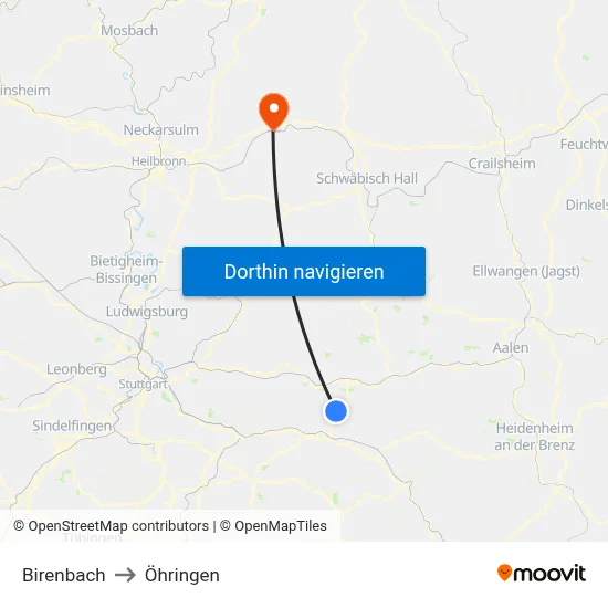 Birenbach to Öhringen map