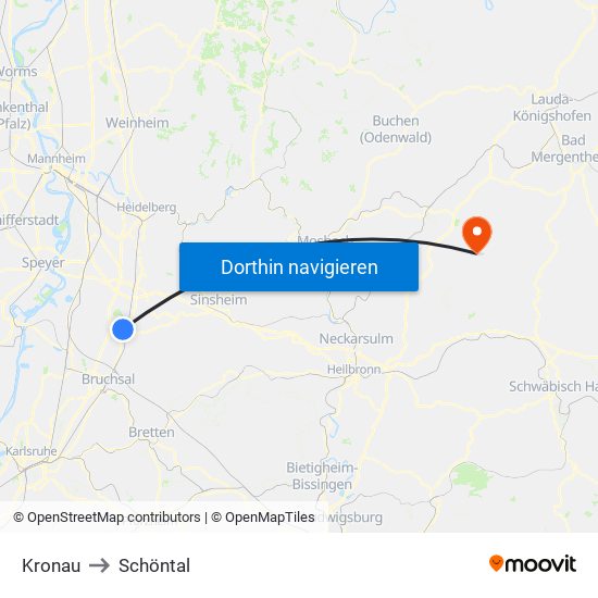 Kronau to Schöntal map