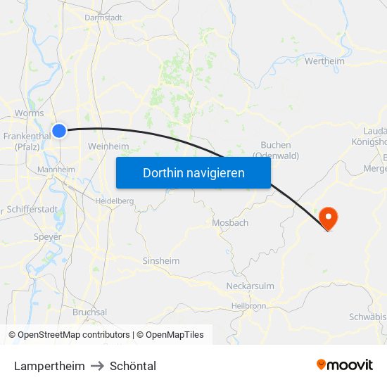 Lampertheim to Schöntal map