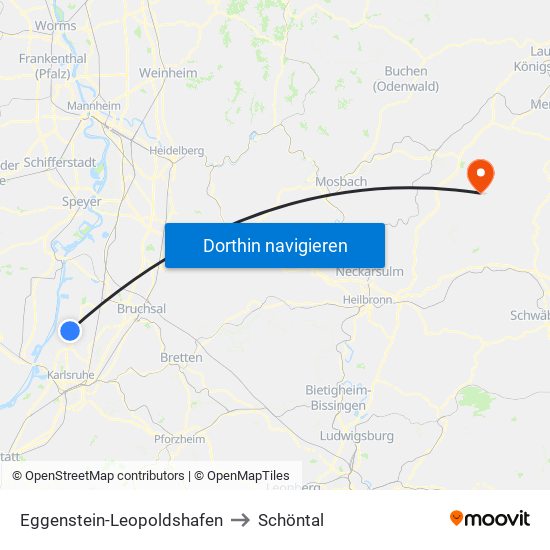 Eggenstein-Leopoldshafen to Schöntal map