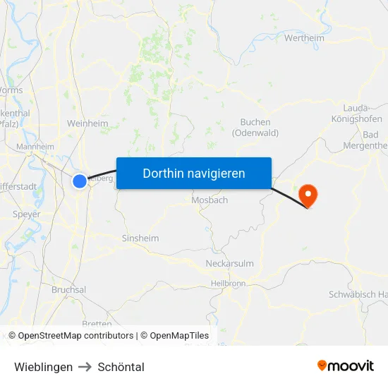 Wieblingen to Schöntal map