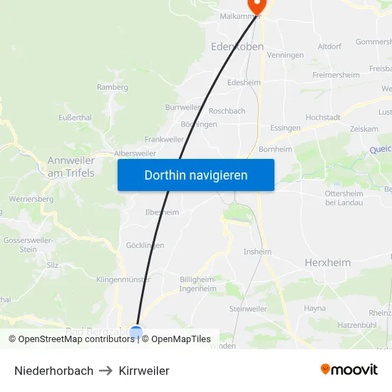 Niederhorbach to Kirrweiler map