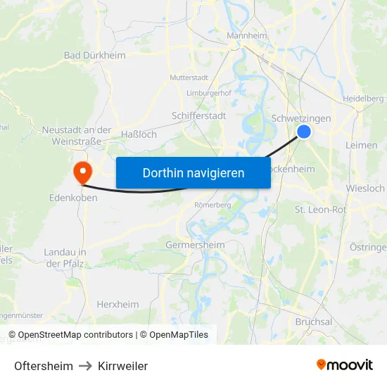 Oftersheim to Kirrweiler map