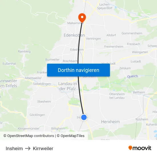 Insheim to Kirrweiler map