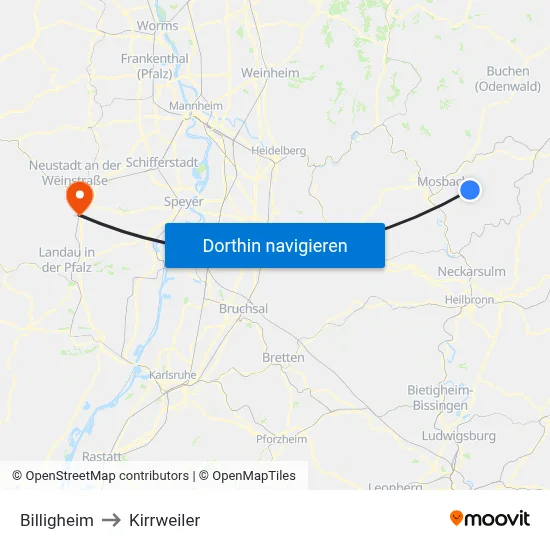 Billigheim to Kirrweiler map
