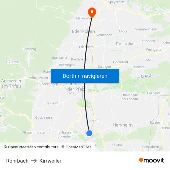 Rohrbach to Kirrweiler map
