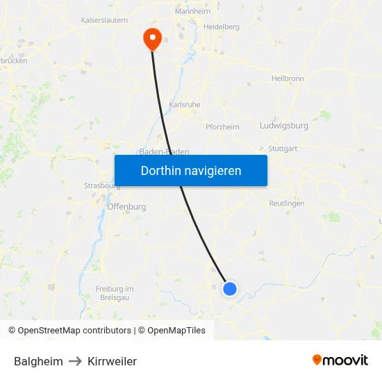 Balgheim to Kirrweiler map