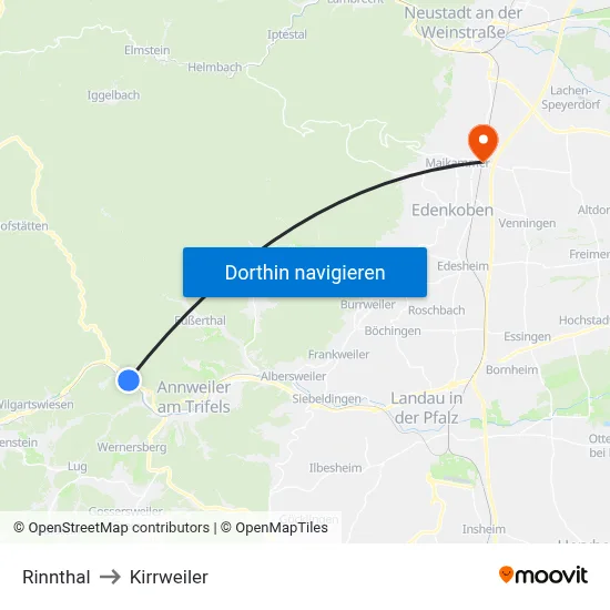 Rinnthal to Kirrweiler map