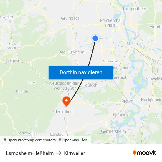 Lambsheim-Heßheim to Kirrweiler map