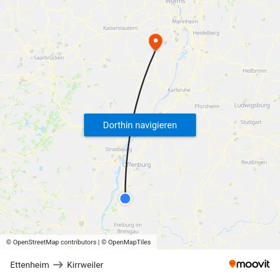 Ettenheim to Kirrweiler map