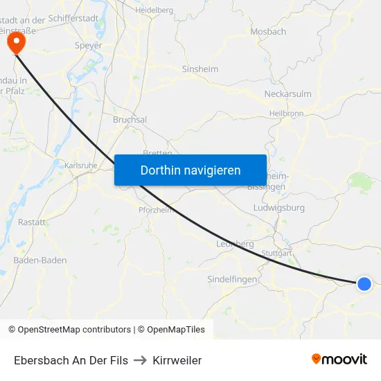 Ebersbach An Der Fils to Kirrweiler map