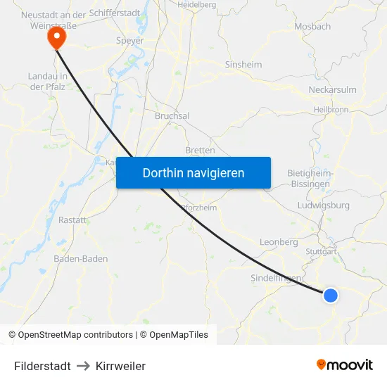 Filderstadt to Kirrweiler map