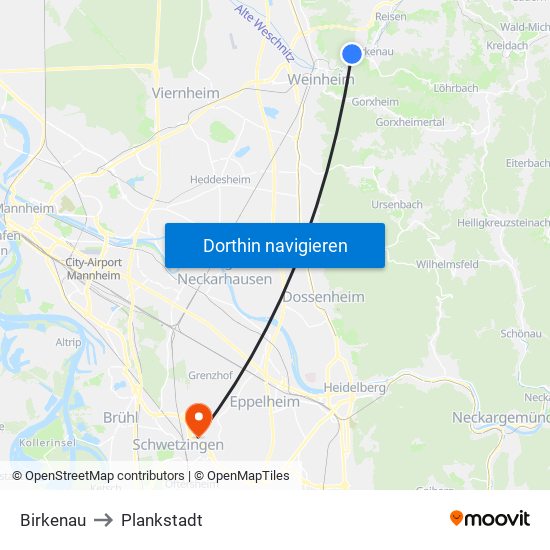 Birkenau to Plankstadt map