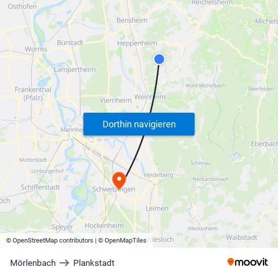 Mörlenbach to Plankstadt map