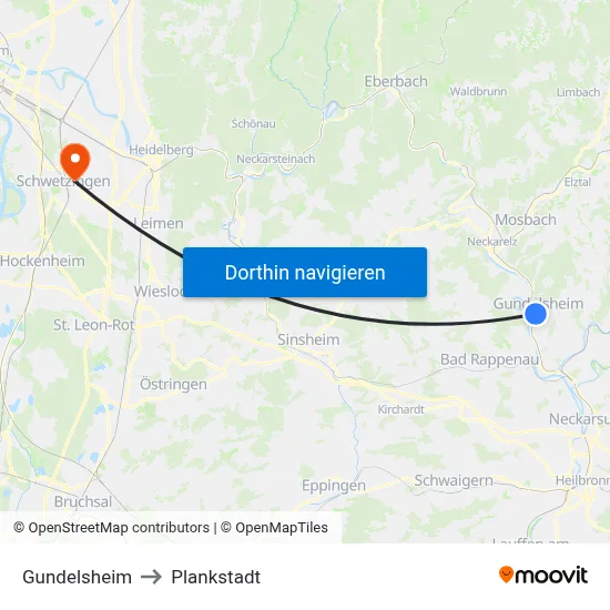 Gundelsheim to Plankstadt map