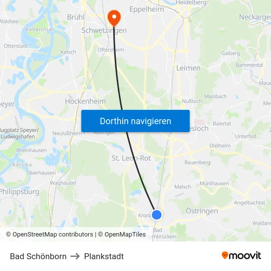 Bad Schönborn to Plankstadt map