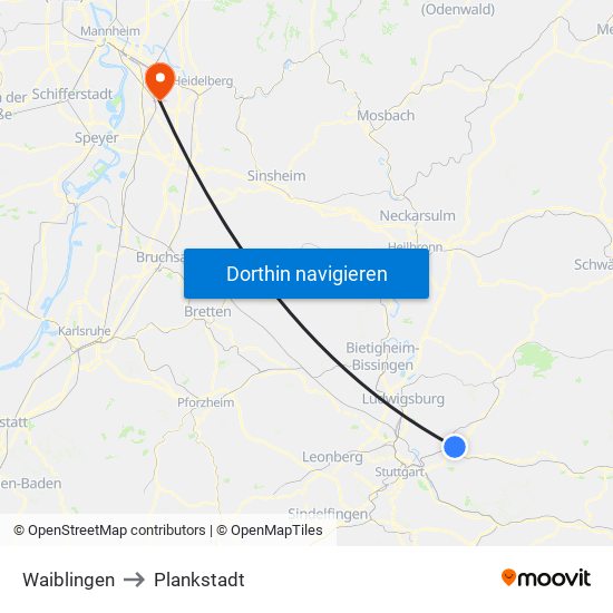 Waiblingen to Plankstadt map