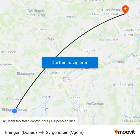 Ehingen (Donau) to Syrgenstein (Vgem) map