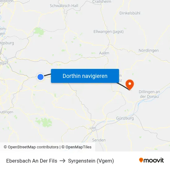 Ebersbach An Der Fils to Syrgenstein (Vgem) map