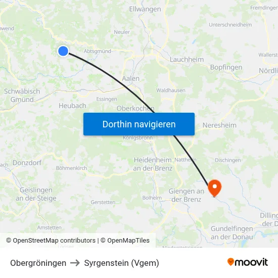 Obergröningen to Syrgenstein (Vgem) map