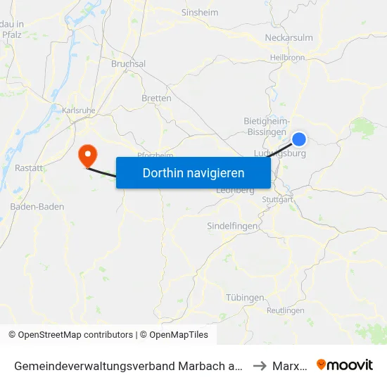 Gemeindeverwaltungsverband Marbach am Neckar to Marxzell map